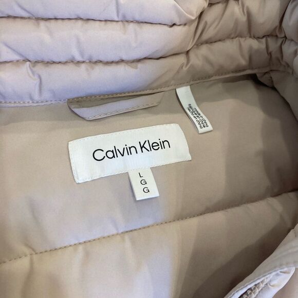 Calvin Klein Sorona Aura Lightweight Cream Chevron MidLength Puffer Coat Size LG - Picture 15 of 15